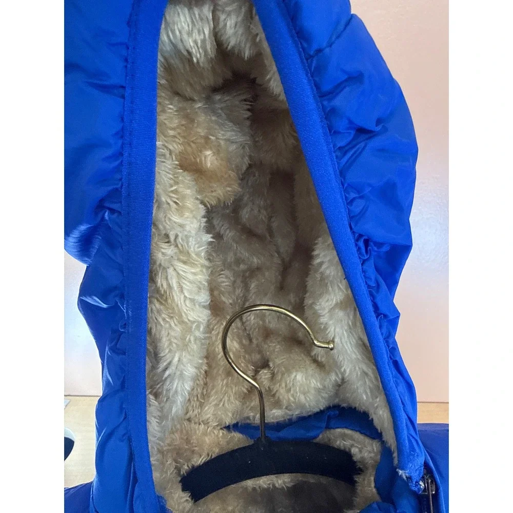 Kids Royal Blue Faux Fur Lined Puffer Jacket Hooded Quilted Winter‎ Coat